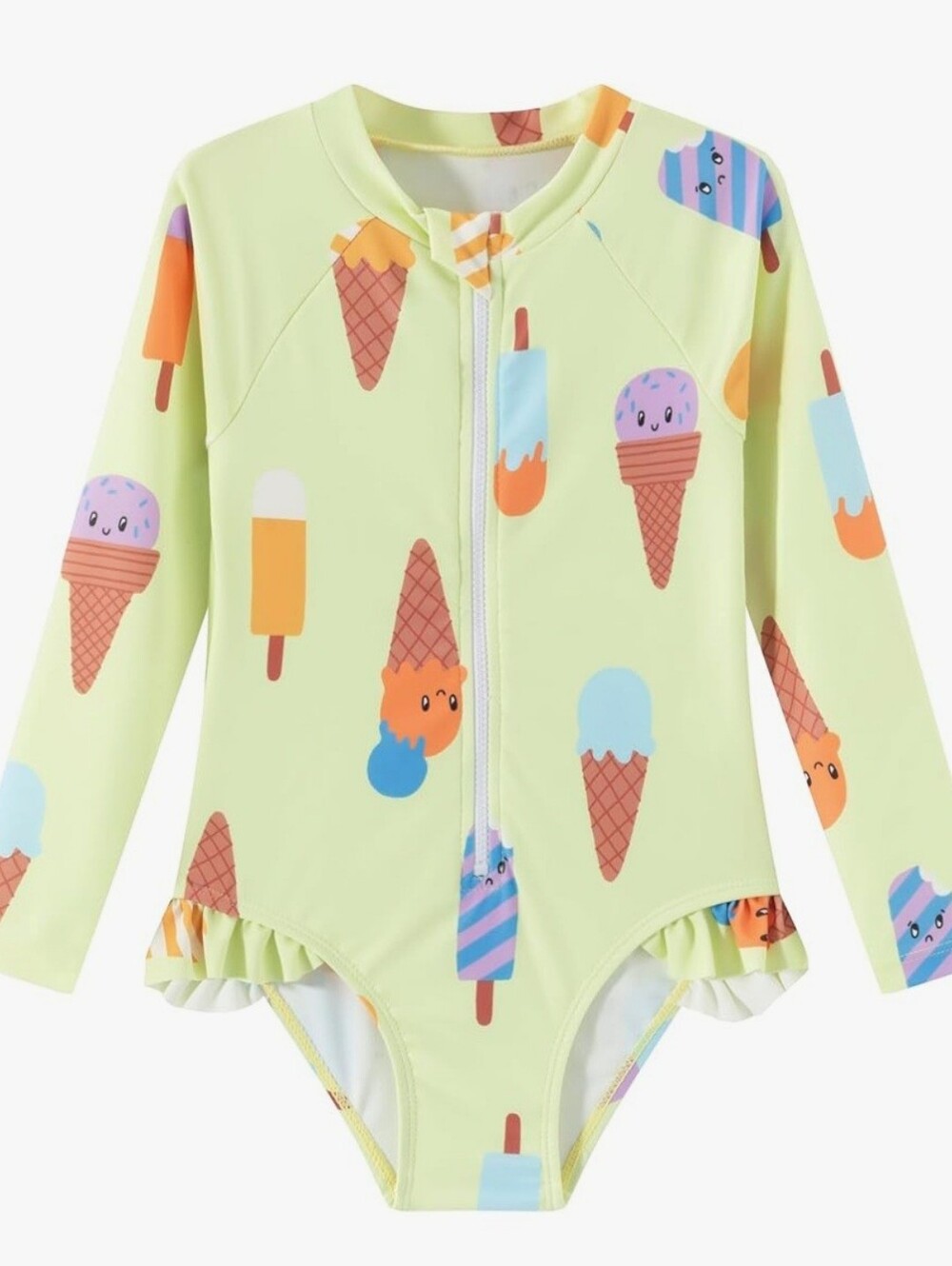 Lizens. Ice Cream Print Long-Sleeve One-Piece Rashguard Swimsuit. Size 7/8. NWT.